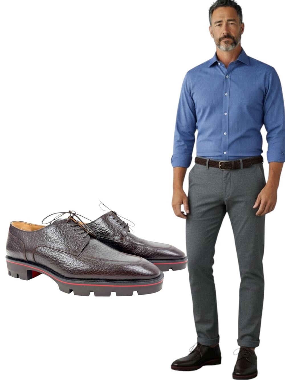 Christian Louboutin Davisol Grained Leather Lug Sole Derby Shoes Brown Size 44